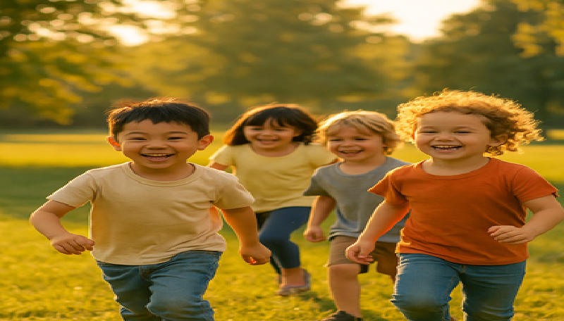Children playing outdoors under the sun